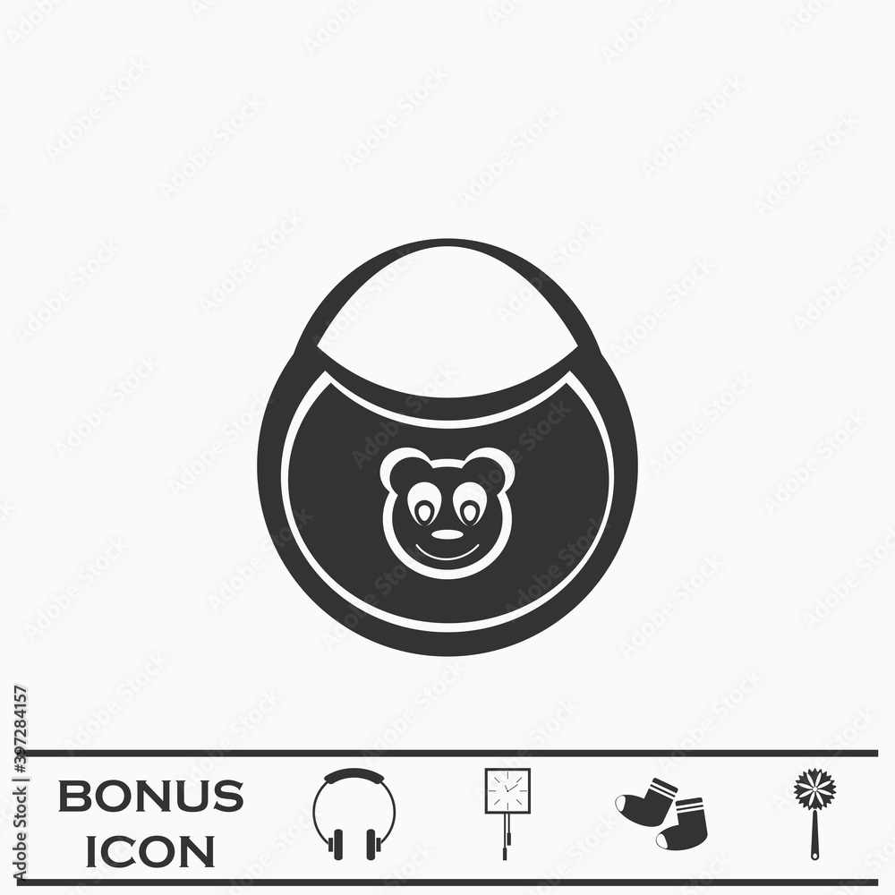 Bib with the image of bears icon flat. Bib with the image of bears icon flat.