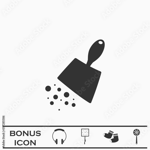 Scoop with garbage icon flat.