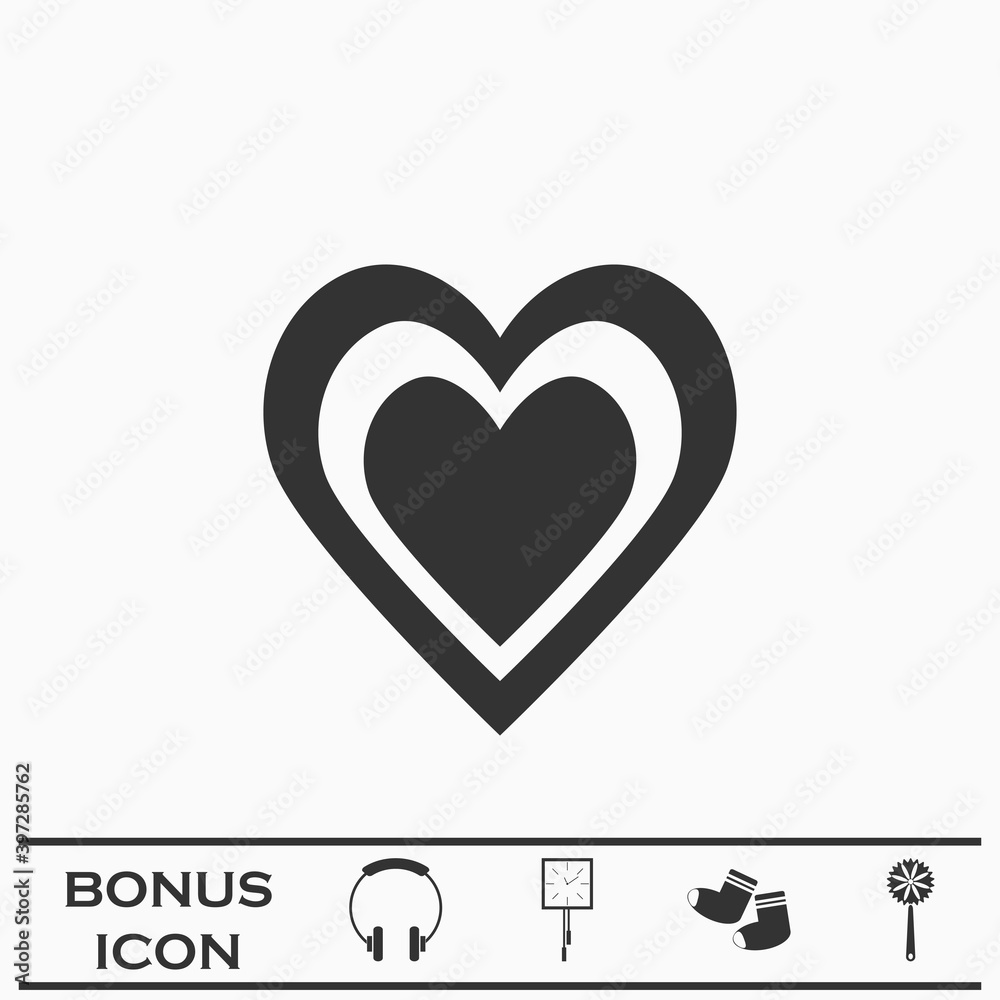 Heart in heart icon flat. Heart in heart icon flat.