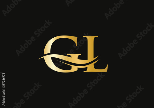 Minimalist Letter GL Logo Design with water wave concept. GL letter logo design