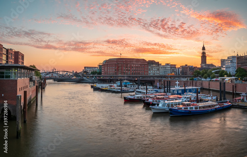 Hamburg City night scene with golden colors during summer time