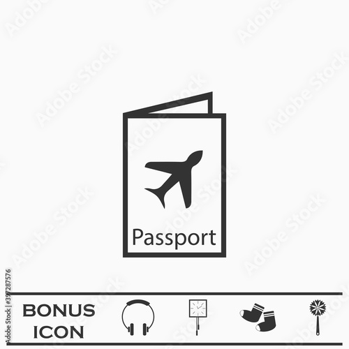 Passport travels icon flat. photo