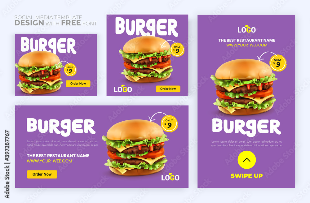 Fast food web template banner flyer post for social media template for
