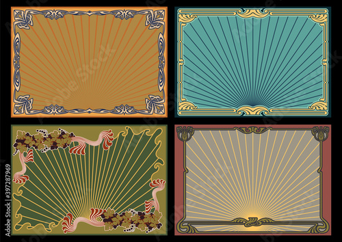 Art Nouveau Frame Set, Floral and Ornate Borders 1920s Style, Retro Colors and Shapes 