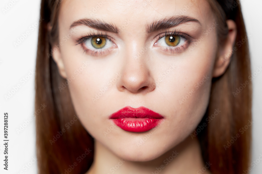 Portrait of woman close-up red lips glamor attractive Portrait of woman close-up red lips glamor attractive