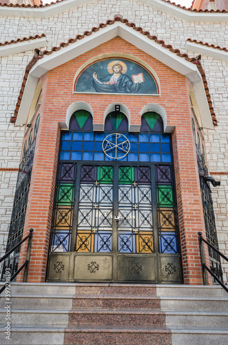 Evia island, Greece - July 01. 2020: Agios Panteleimonas Orthodox Church in Edipsos