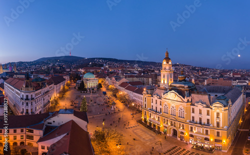 Aerial view of beautiful Pecs at christmas time