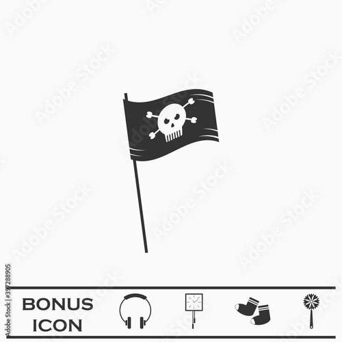 Pirate flag icon flat.