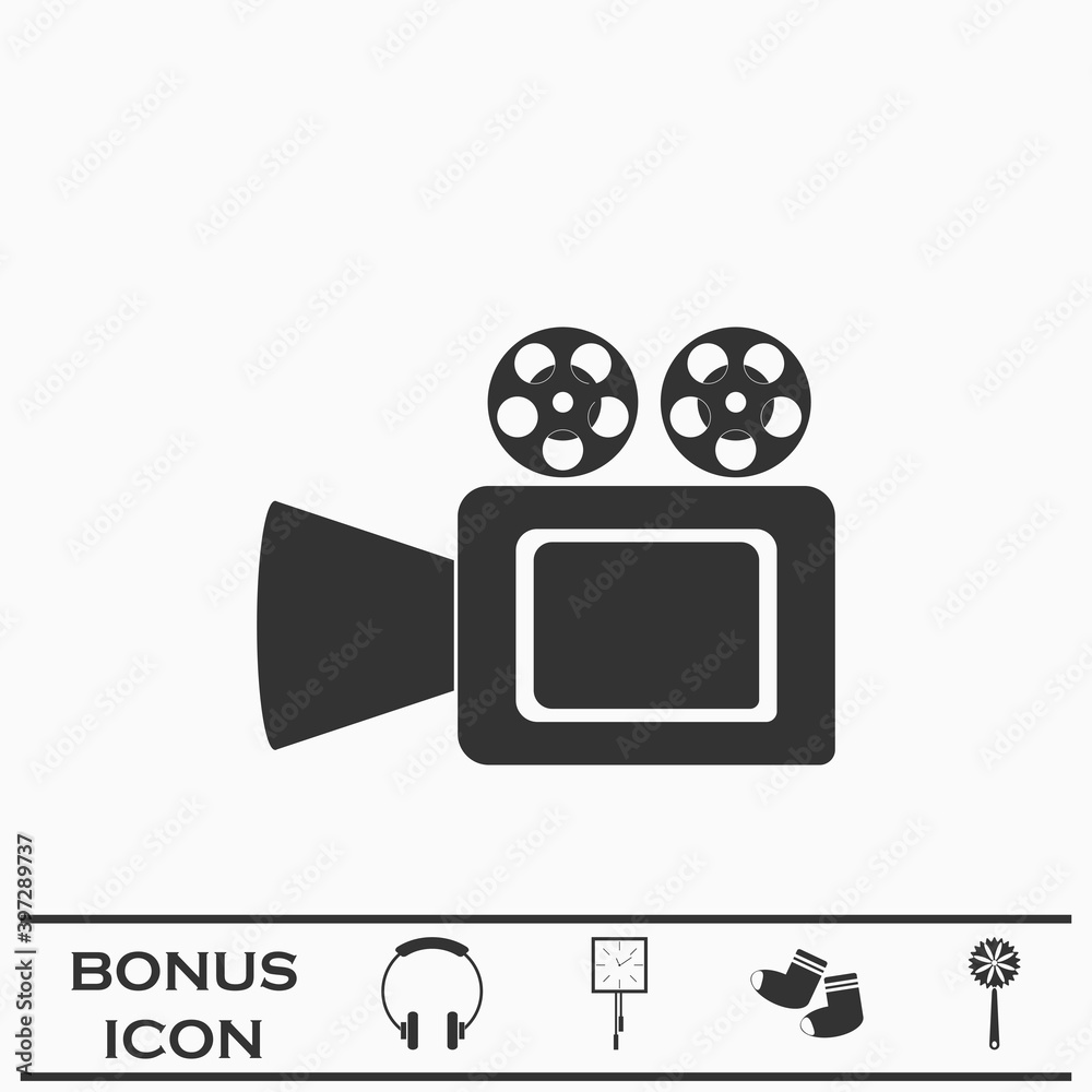Cinema camera icon flat