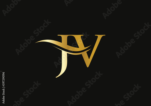 Initial JV logo design. Creative and Minimalist Letter JV Logo Design with water wave concept.