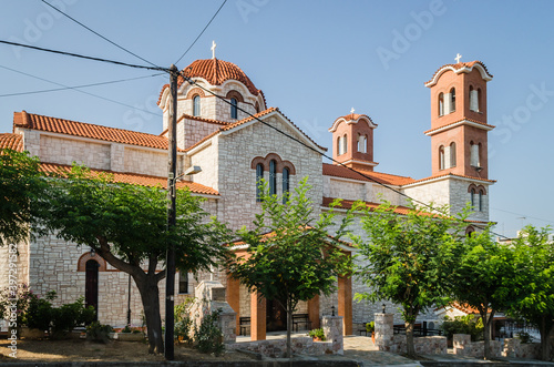 Evia island, Greece - July 01. 2020: Agios Panteleimonas Orthodox Church in Edipsos photo
