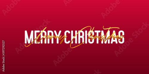 Merry Christmas Font Design with Red Background