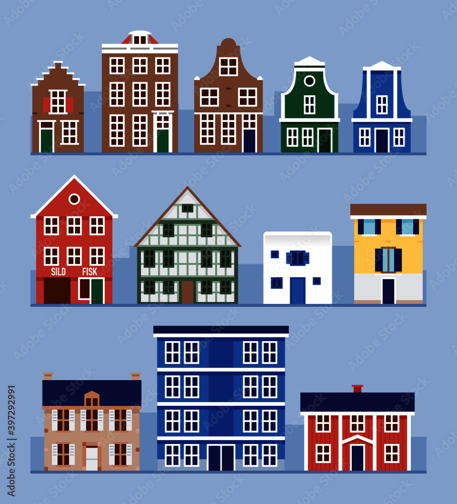 Collection of traditional European houses