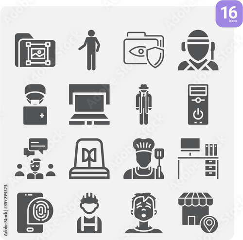 Simple set of work related filled icons.