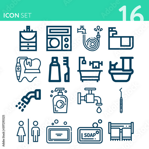 Simple set of 16 icons related to ocean