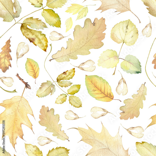 Seamless pattern of yellow plant leaves