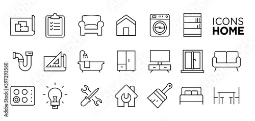 Home Repair and Construction Line Icons