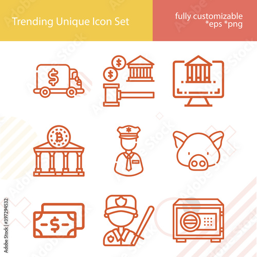 Simple set of pig related lineal icons.