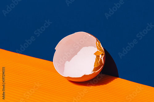 Studio shot of broken eggshell photo