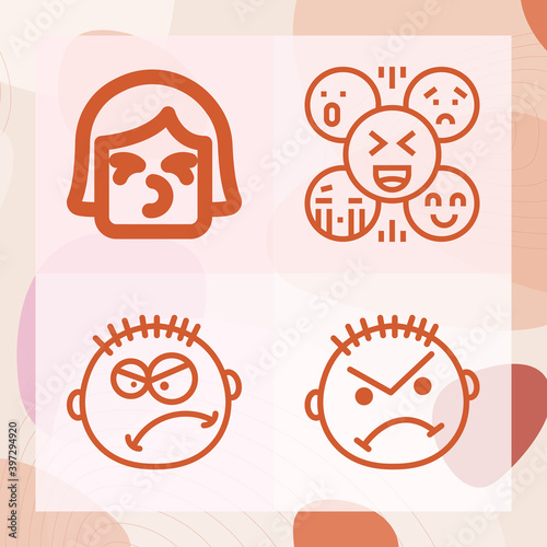 Simple set of resentment related lineal icons