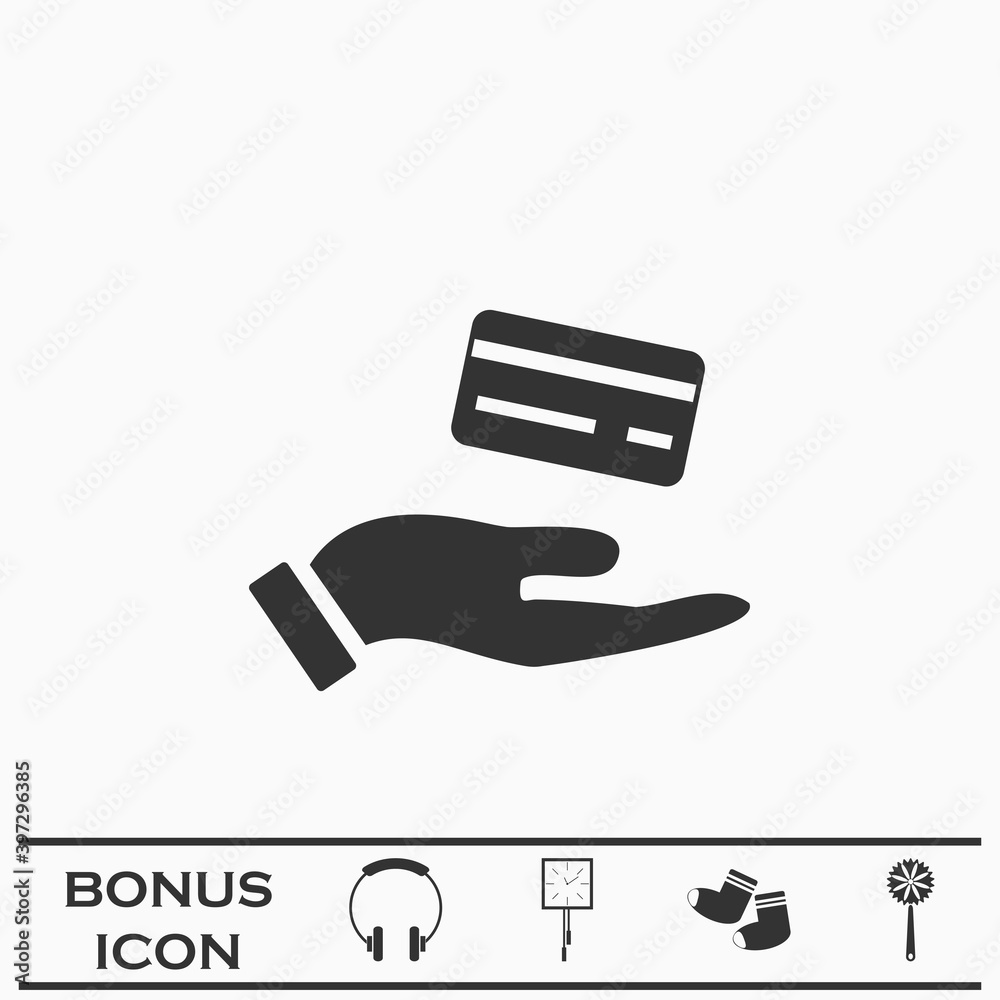 Hands and credit card icon flat Hands and credit card icon flat