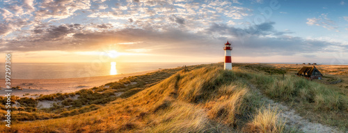 Panoramic view of a sunrise on the island of Sylt, Schleswig-Holstein, Germany photo