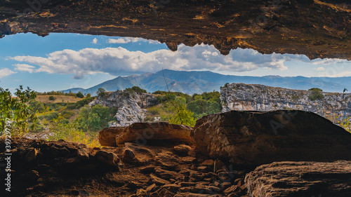 view from ancient cave at Greece photo