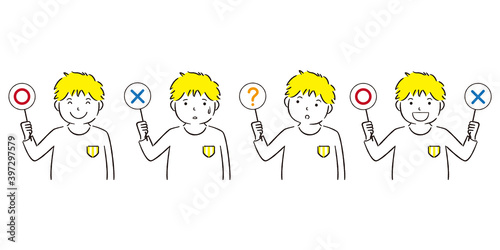 手描き1color 　〇×？　子供　ふとっちょ男の子