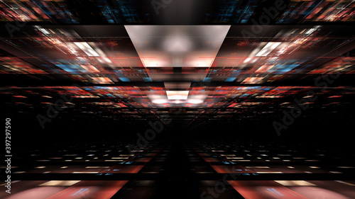 3D illustration of abstract fractal for creative design looks like modern city techno structure.