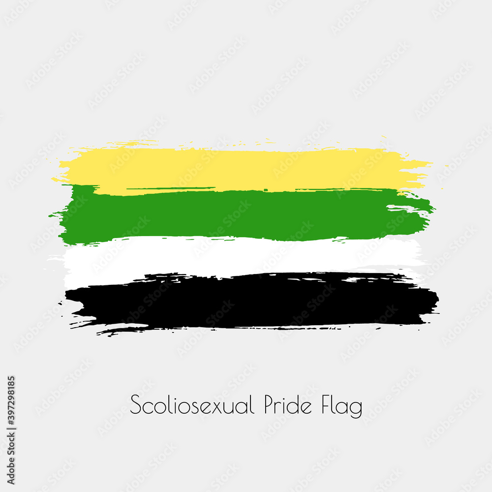 Scoliosexual lgbt vector watercolor flag. Hand drawn ink dry brush stains, strokes, stripes, horizontal lines isolated on white background. Painted colorful symbol of non-binary pride, rights equality