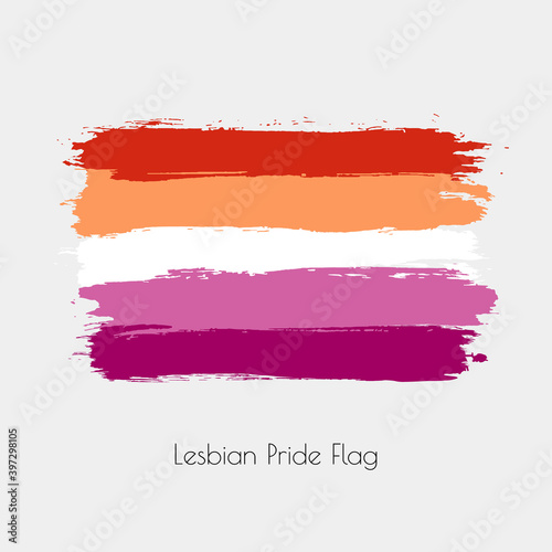 Lesbian lgbt vector watercolor flag. Hand drawn ink dry brush stains  strokes  stripes  horizontal lines isolated on white background. Painted colorful symbol of non-binary  pride  rights equality.
