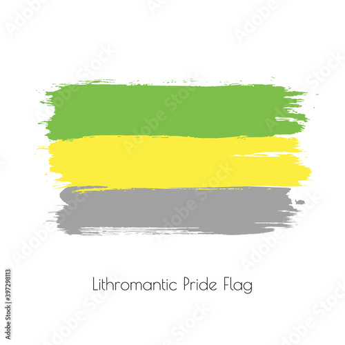 Lithromantic lgbt vector watercolor flag. Hand drawn ink dry brush stains, strokes, stripes, horizontal lines isolated on white background. Painted colorful symbol of non-binary pride, rights equality photo