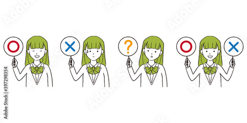 手描き1color　学生　〇×？　ロングヘア女子