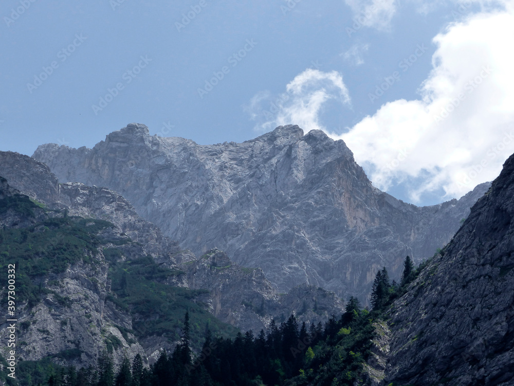 High alpine hiking tour Zugspitze mountain, Bavaria, Germany