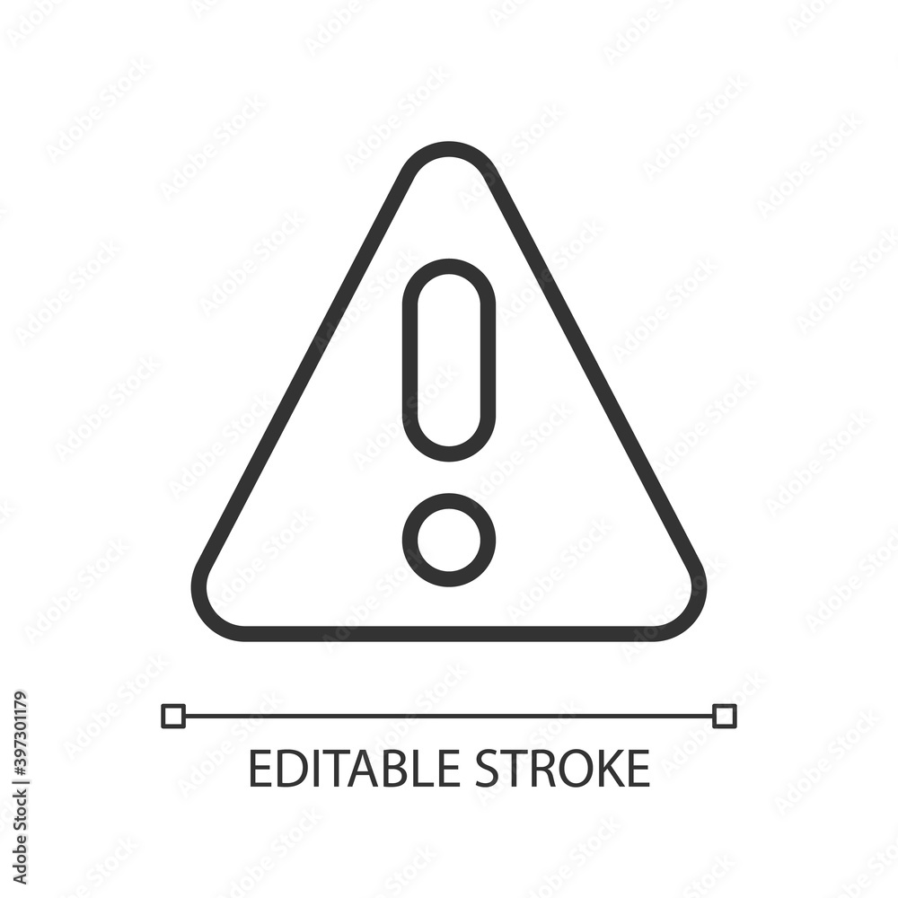 Warning pixel perfect linear icon. Emergency message for user. Danger situation notification. Thin line customizable illustration. Contour symbol. Vector isolated outline drawing. Editable stroke Warning pixel perfect linear icon. Emergency message for user. Danger situation notification. Thin line customizable illustration. Contour symbol. Vector isolated outline drawing. Editable stroke