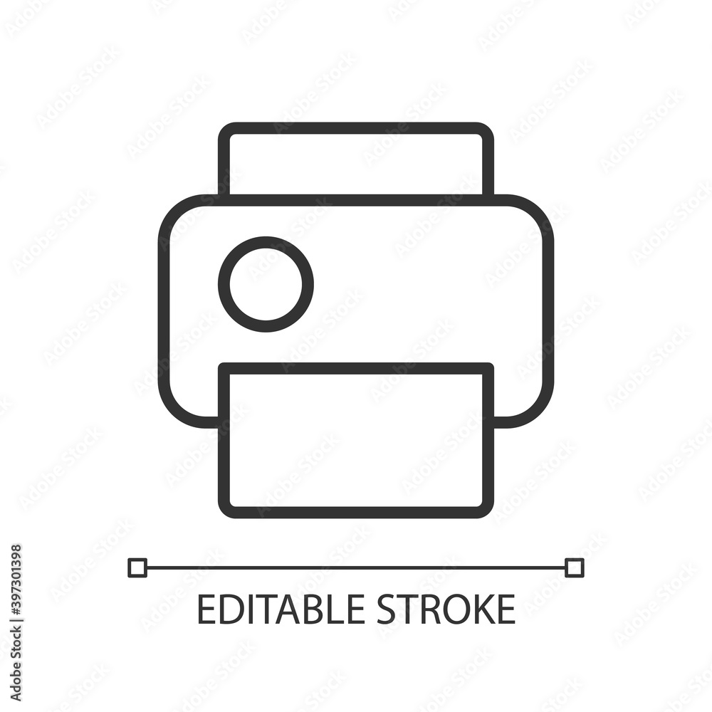 Print pixel perfect linear icon. Printing process. Making copies of documents. Duplicating files. Thin line customizable illustration. Contour symbol. Vector isolated outline drawing. Editable stroke Print pixel perfect linear icon. Printing process. Making copies of documents. Duplicating files. Thin line customizable illustration. Contour symbol. Vector isolated outline drawing. Editable stroke