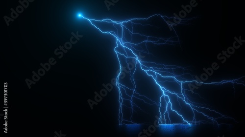 Quadro su tela Glowing Thunder Light Effect In Black Background