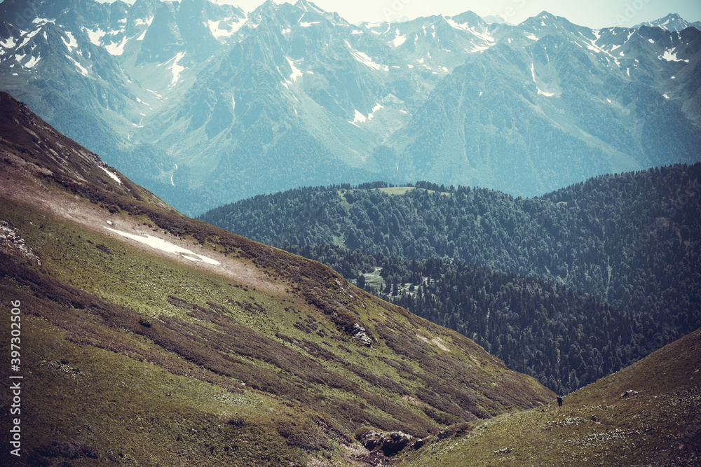 Fototapeta premium Beautiful mountain landscape with forest at Caucasus mountains.