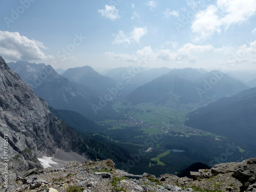 High alpine hiking tour Zugspitze mountain, Bavaria, Germany