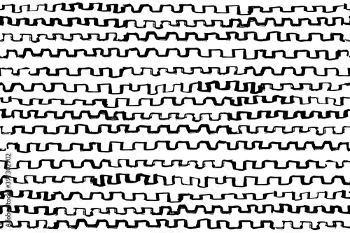 Curves seamless pattern. Hand drawn ink elements. Linear waves motif. Striped background. Broken line shapes wallpaper. Wavy stripe figures. Ethnical textile print. Vector artwork.