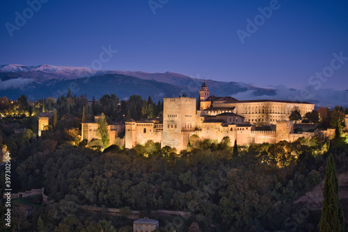 Photo of the palace of Alhambra at the blue hour time