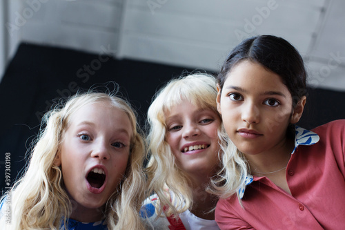Portrait of a three beautiful teen girls photo
