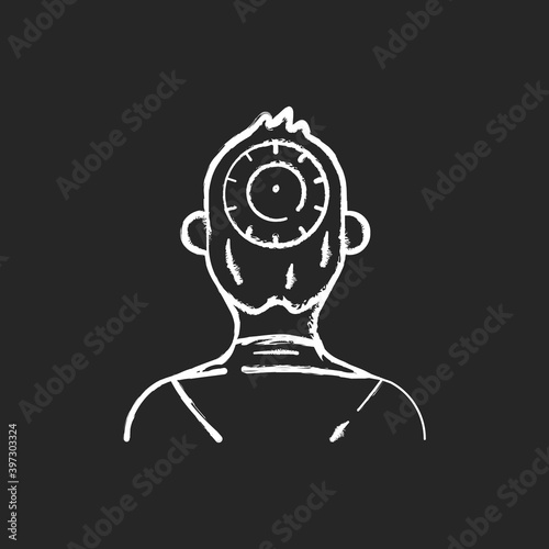 Kippah chalk white icon on black background. Yarmulke, dome. Small skullcap. Devoutness sign. Covering head. Attending synagogue, religious event, festival. Isolated vector chalkboard illustration