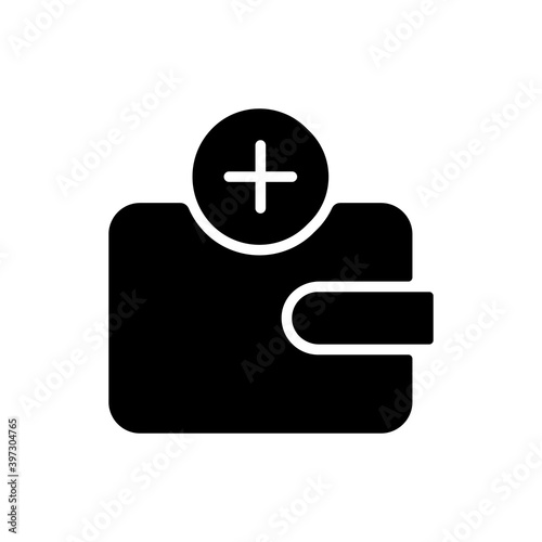 Wallet app black glyph icon. Tracking money spending. Mobile wallet passes. Sync with banks. Uniting finances. Building budgets. Silhouette symbol on white space. Vector isolated illustration