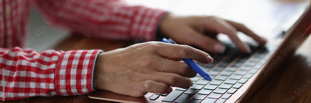 Female hands on laptop keyboard on desktop. Female hands on laptop keyboard on desktop.