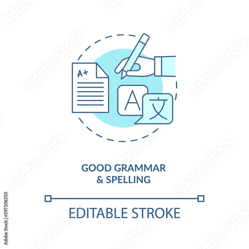 Good grammar and spelling turquoise concept icon. Copywriter, professional editor. Virtual assistant skill idea thin line illustration. Vector isolated outline RGB color drawing. Editable stroke
