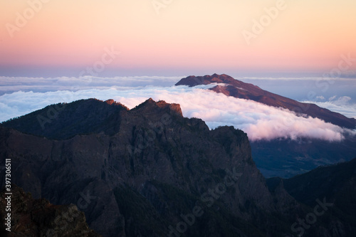 sunset over beautiful volcanic nature of canary islands