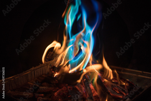 Blue and Green Colors on Bonfire