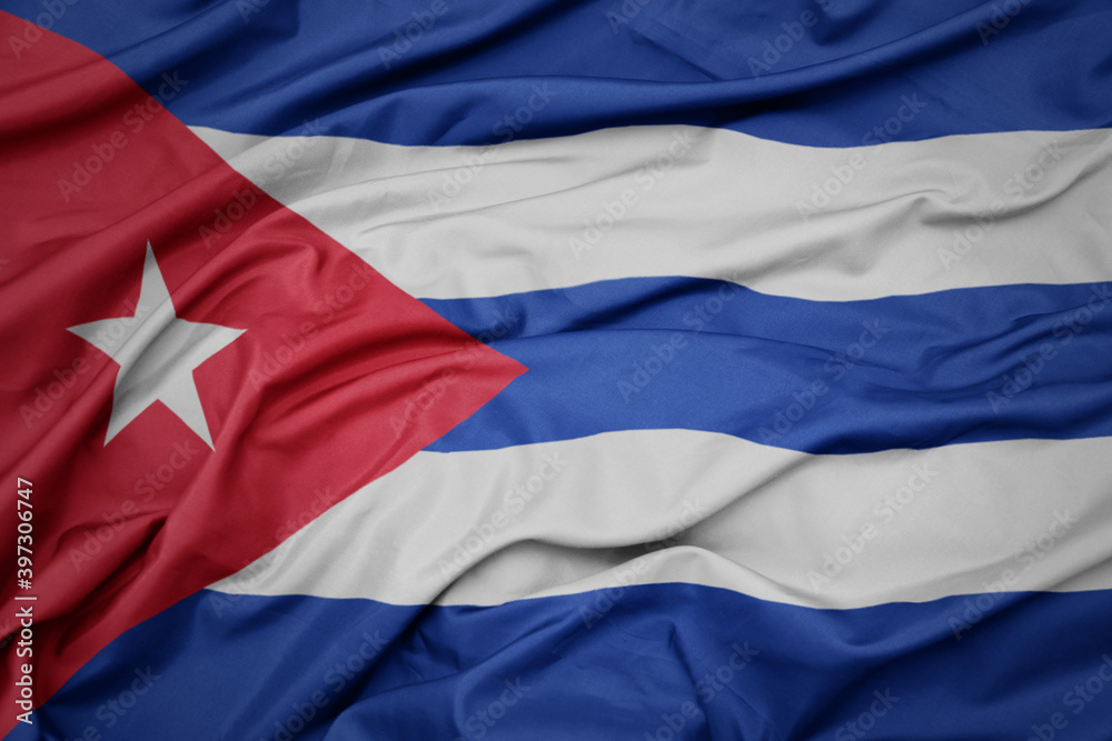 Naklejka premium waving colorful national flag of cuba.