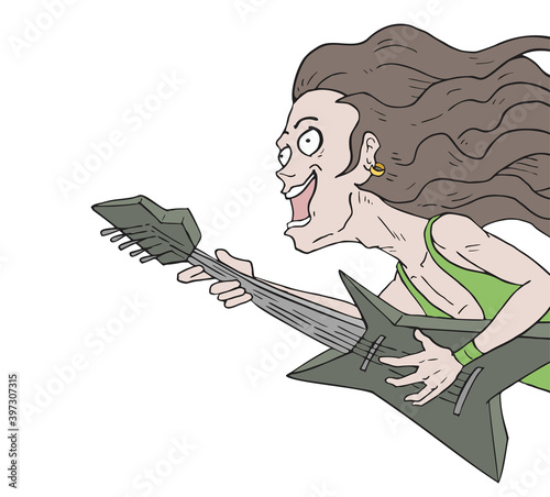 Design of funny rocker playing guitar